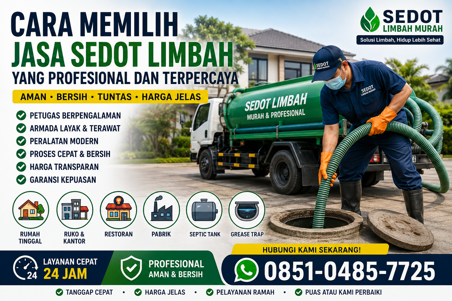Cara memilih jasa sedot limbah yang profesional, terpercaya, dan berpengalaman untuk rumah, kantor, restoran, dan pabrik | Sedot Limbah Murah