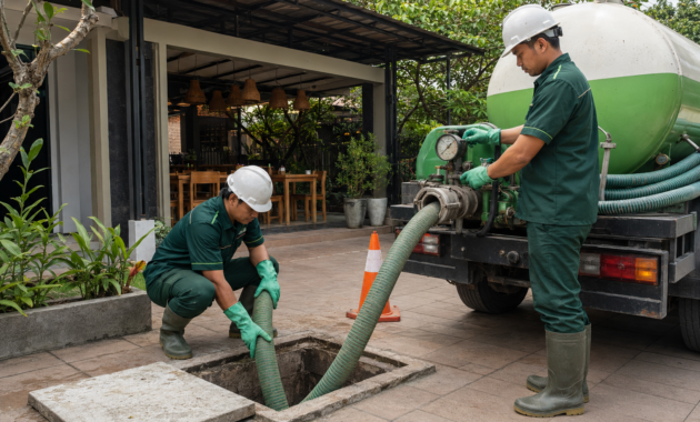 Petugas melakukan proses sedot septic tank di Sidoarjo