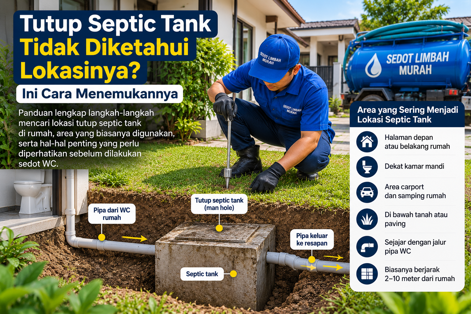 Pemeriksaan area rumah untuk menemukan akses tutup septic tank