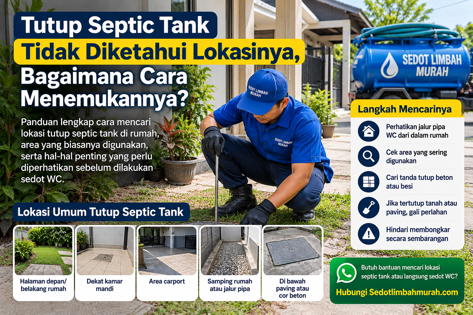 Menelusuri jalur pipa WC untuk memperkirakan posisi septic tank